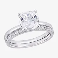 Womens Lab Created White Sapphire 10K Gold Cushion Solitaire Bridal Set