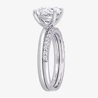 Womens Lab Created White Sapphire 10K Gold Cushion Solitaire Bridal Set