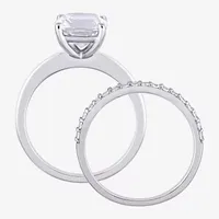 Womens Lab Created White Sapphire 10K Gold Cushion Solitaire Bridal Set