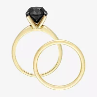 Womens 3 CT. Natural Black Diamond 14K Gold Round Solitaire Bridal Set