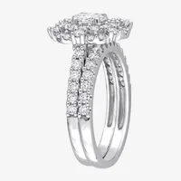 Womens 1 1/2 CT. T.W. Natural White Diamond 14K Gold Round Side Stone Halo Bridal Set