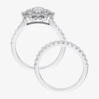 Womens 1 1/2 CT. T.W. Natural White Diamond 14K Gold Round Side Stone Halo Bridal Set