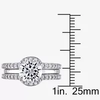 Womens Lab Created White Sapphire 10K Gold Round Solitaire Bridal Set