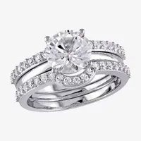 Womens Lab Created White Sapphire 10K Gold Round Solitaire Bridal Set