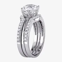 Womens Lab Created White Sapphire 10K Gold Round Solitaire Bridal Set