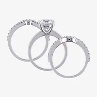 Womens Lab Created White Sapphire 10K Gold Round Solitaire Bridal Set