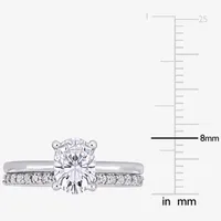 Womens Lab Created White Sapphire 10K Gold Oval Solitaire Bridal Set