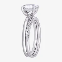 Womens Lab Created White Sapphire 10K Gold Oval Solitaire Bridal Set