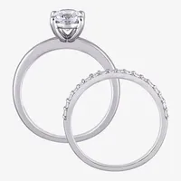 Womens Lab Created White Sapphire 10K Gold Oval Solitaire Bridal Set