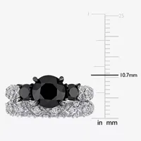 Midnight Black Womens 3 CT. T.W. Natural Diamond 10K White Gold Round Side Stone 3-Stone Bridal Set