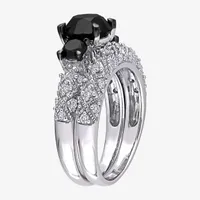 Midnight Black Womens 3 CT. T.W. Natural Diamond 10K White Gold Round Side Stone 3-Stone Bridal Set