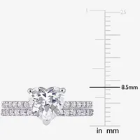 Womens Lab Created White Sapphire 10K Gold Heart Side Stone Bridal Set