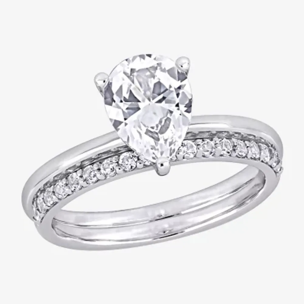 Womens Lab Created White Sapphire 10K Gold Pear Solitaire Bridal Set