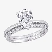 Womens Lab Created White Sapphire 10K Gold Pear Solitaire Bridal Set