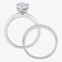 Womens Lab Created White Sapphire 10K Gold Pear Solitaire Bridal Set