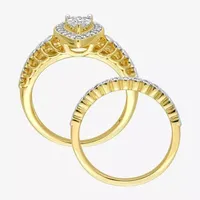 Womens 1/3 CT. T.W. Mined White Diamond 18K Gold Over Silver Pear Side Stone Halo Bridal Set