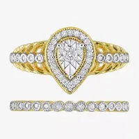 Womens 1/3 CT. T.W. Mined White Diamond 18K Gold Over Silver Pear Side Stone Halo Bridal Set