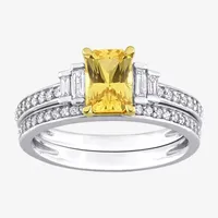 Womens 1/2 CT. T.W. Genuine Yellow Sapphire 14K White Gold Side Stone Bridal Set