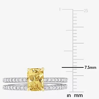 Womens 3/8 CT. T.W. Genuine Yellow Sapphire 14K White Gold Side Stone Bridal Set