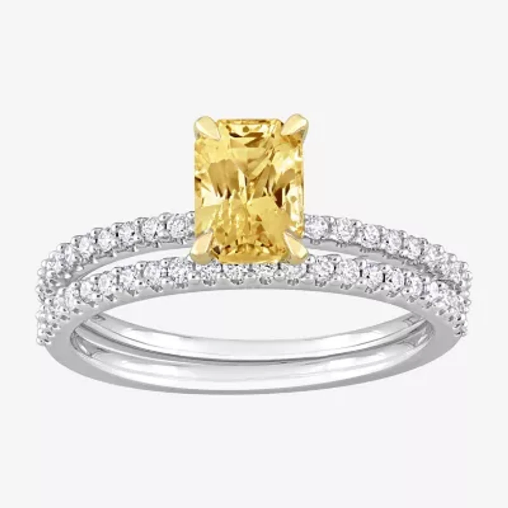 Womens 3/8 CT. T.W. Genuine Yellow Sapphire 14K White Gold Side Stone Bridal Set