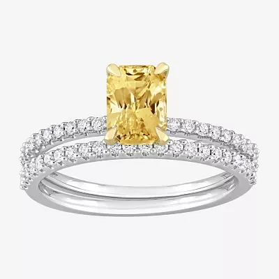 Womens 3/8 CT. T.W. Genuine Yellow Sapphire 14K White Gold Side Stone Bridal Set