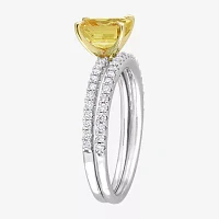 Womens 3/8 CT. T.W. Genuine Yellow Sapphire 14K White Gold Side Stone Bridal Set