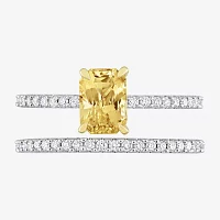 Womens 3/8 CT. T.W. Genuine Yellow Sapphire 14K White Gold Side Stone Bridal Set
