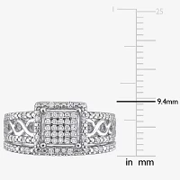 Womens 1/3 CT. T.W. Natural White Diamond Sterling Silver Halo Bridal Set