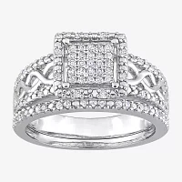 Womens 1/3 CT. T.W. Natural White Diamond Sterling Silver Halo Bridal Set