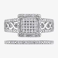 Womens 1/3 CT. T.W. Natural White Diamond Sterling Silver Halo Bridal Set