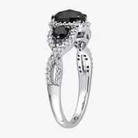 Womens 1 1/3 CT. T.W. Natural Black Diamond 14K White Gold Oval Side Stone 3-Stone Engagement Ring