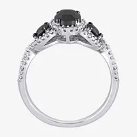 Womens 1 1/3 CT. T.W. Natural Black Diamond 14K White Gold Oval Side Stone 3-Stone Engagement Ring