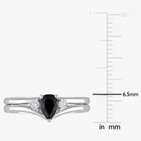 Womens 5/8 CT. T.W. Natural Black Diamond 10K White Gold Pear 3-Stone Bridal Set