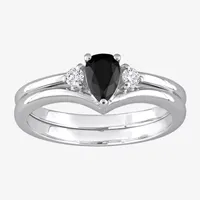 Womens 5/8 CT. T.W. Natural Black Diamond 10K White Gold Pear 3-Stone Bridal Set