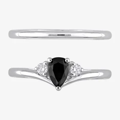 Womens 5/8 CT. T.W. Mined Black Diamond 10K White Gold Pear 3-Stone Bridal Set