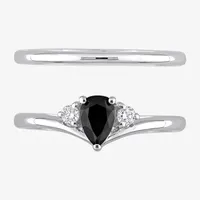 Womens 5/8 CT. T.W. Natural Black Diamond 10K White Gold Pear 3-Stone Bridal Set