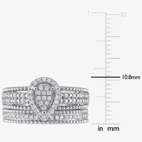 Womens 1/3 CT. T.W. Natural White Diamond Sterling Silver Pear Side Stone Halo Bridal Set