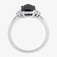 Womens 1 1/3 CT. T.W. Natural Black Diamond 14K White Gold Cushion Side Stone Engagement Ring