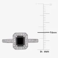 Womens 1 1/4 CT. T.W. Genuine Black Diamond 10K White Gold Side Stone Halo Engagement Ring