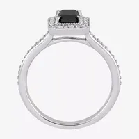 Womens 1 1/4 CT. T.W. Genuine Black Diamond 10K White Gold Side Stone Halo Engagement Ring