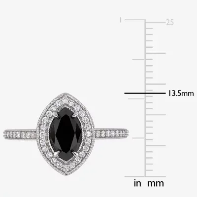 Womens 1 1/4 CT. T.W. Mined Black Diamond 10K White Gold Marquise Side Stone Halo Engagement Ring