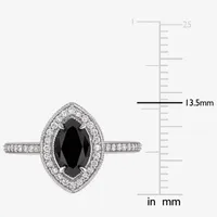 Womens 1 1/4 CT. T.W. Natural Black Diamond 10K White Gold Marquise Side Stone Halo Engagement Ring