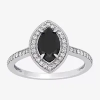 Womens 1 1/4 CT. T.W. Mined Black Diamond 10K White Gold Marquise Side Stone Halo Engagement Ring