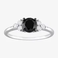 Womens 1 1/5 CT. T.W. Natural Black Diamond 10K White Gold Round Engagement Ring