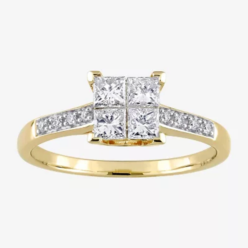 Womens 5/8 CT. T.W. Natural White Diamond 10K Gold Side Stone Engagement Ring