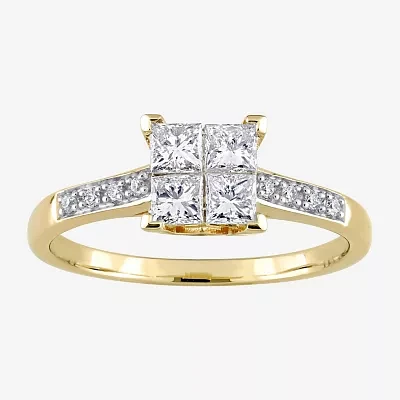 Womens 5/8 CT. T.W. Natural White Diamond 10K Gold Side Stone Engagement Ring