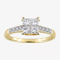 Womens CT. T.W. Natural White Diamond 10K Gold Side Stone Engagement Ring