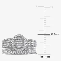 Womens 1/3 CT. T.W. Natural White Diamond Sterling Silver Oval Side Stone Halo Bridal Set