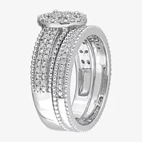 Womens 1/3 CT. T.W. Natural White Diamond Sterling Silver Oval Side Stone Halo Bridal Set