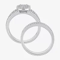 Womens 1/3 CT. T.W. Natural White Diamond Sterling Silver Oval Side Stone Halo Bridal Set